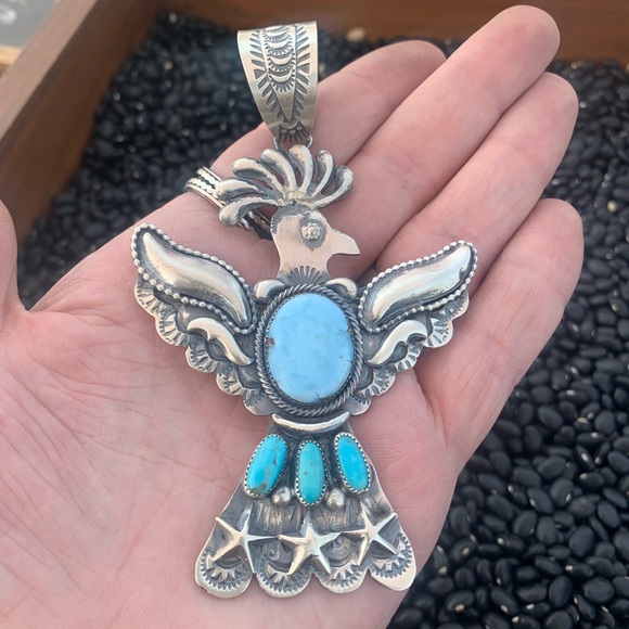 Native American sterling silver golden hills turquoise pendant thunderbird 925 - Picture 1 of 8